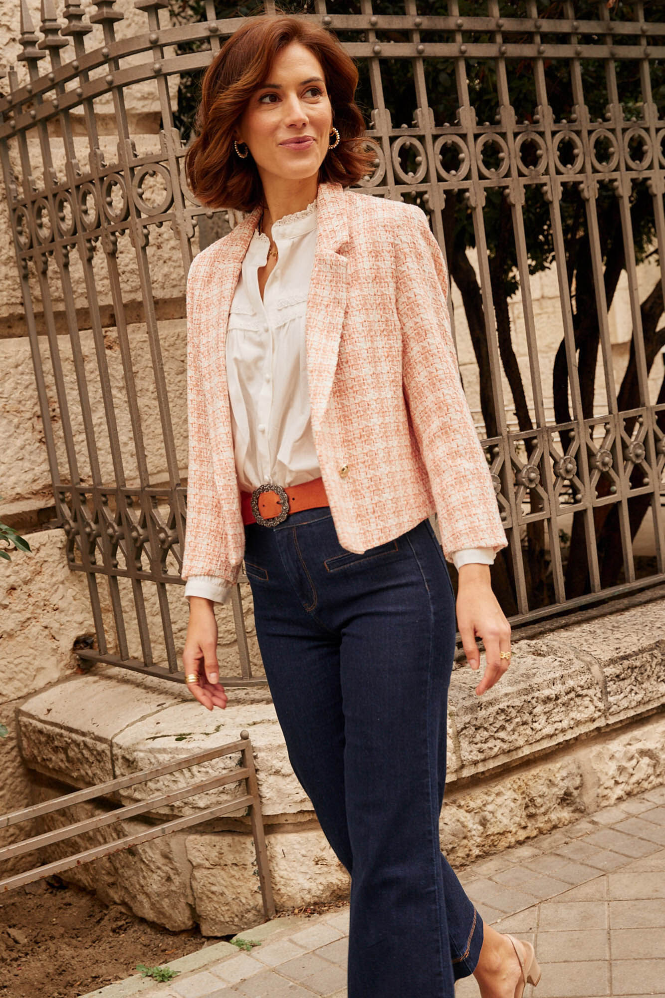 Casaco de tweed na cor salmão - Coral