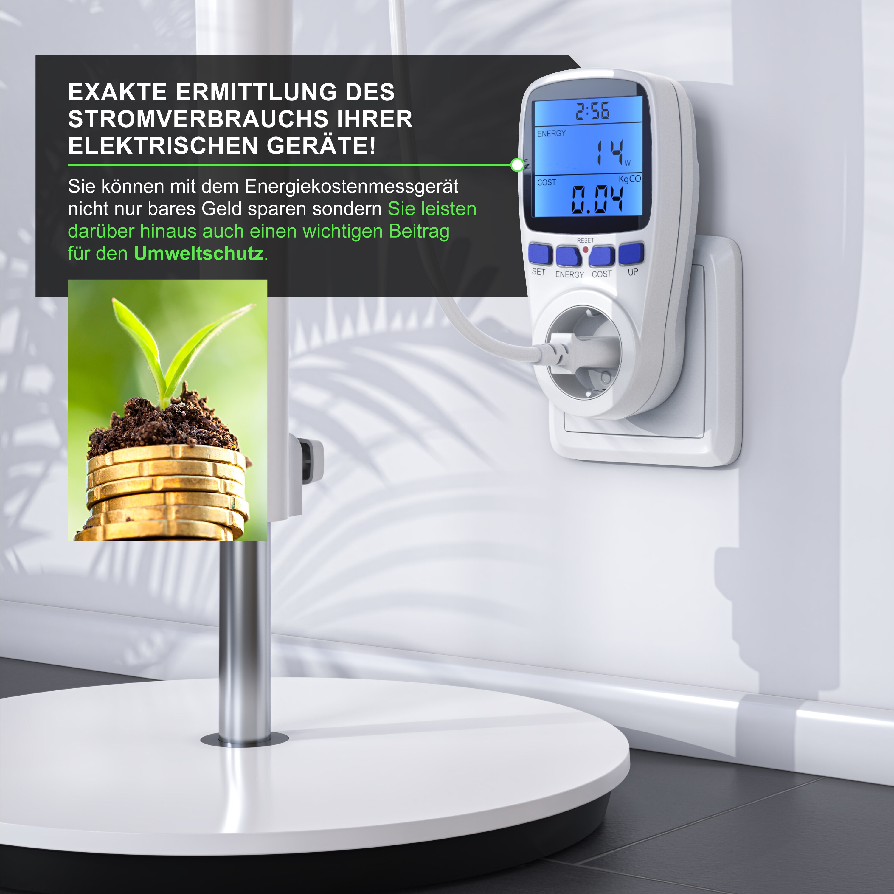 BEARWARE Energiekostenmessgerät - Display mit Hintergrundbeleuchtung - Stromverbrauchszähler - Energiekosten Anzeige - Stromzähler - 3680W