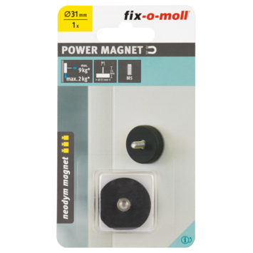 Magneet Neodymium schroefdop met bout en rubber 31mm
