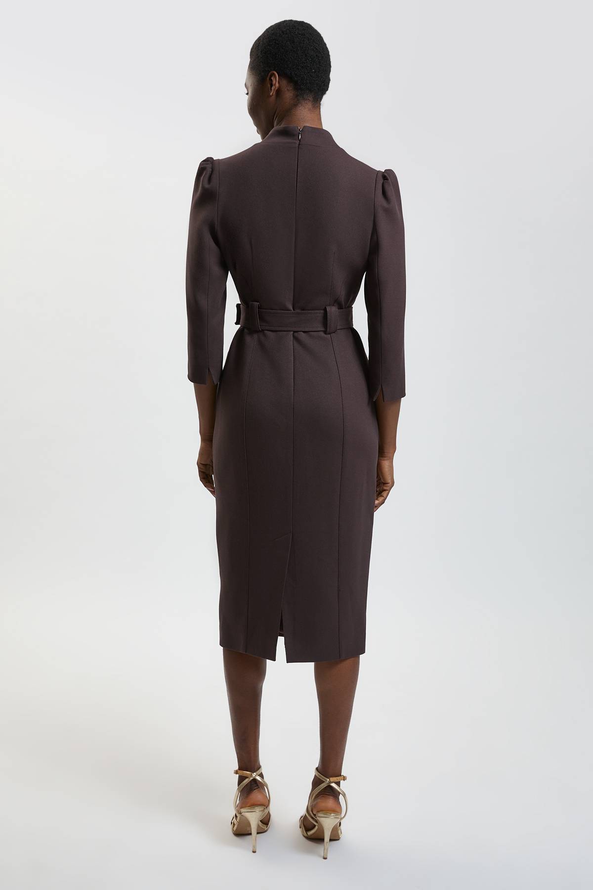 KarenMillen Robe Midi Forever en Crêpe Structurée Ceinturée