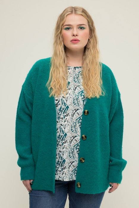 Strickjacke, oversized, Patentstrick, V-Ausschnitt, Langarm