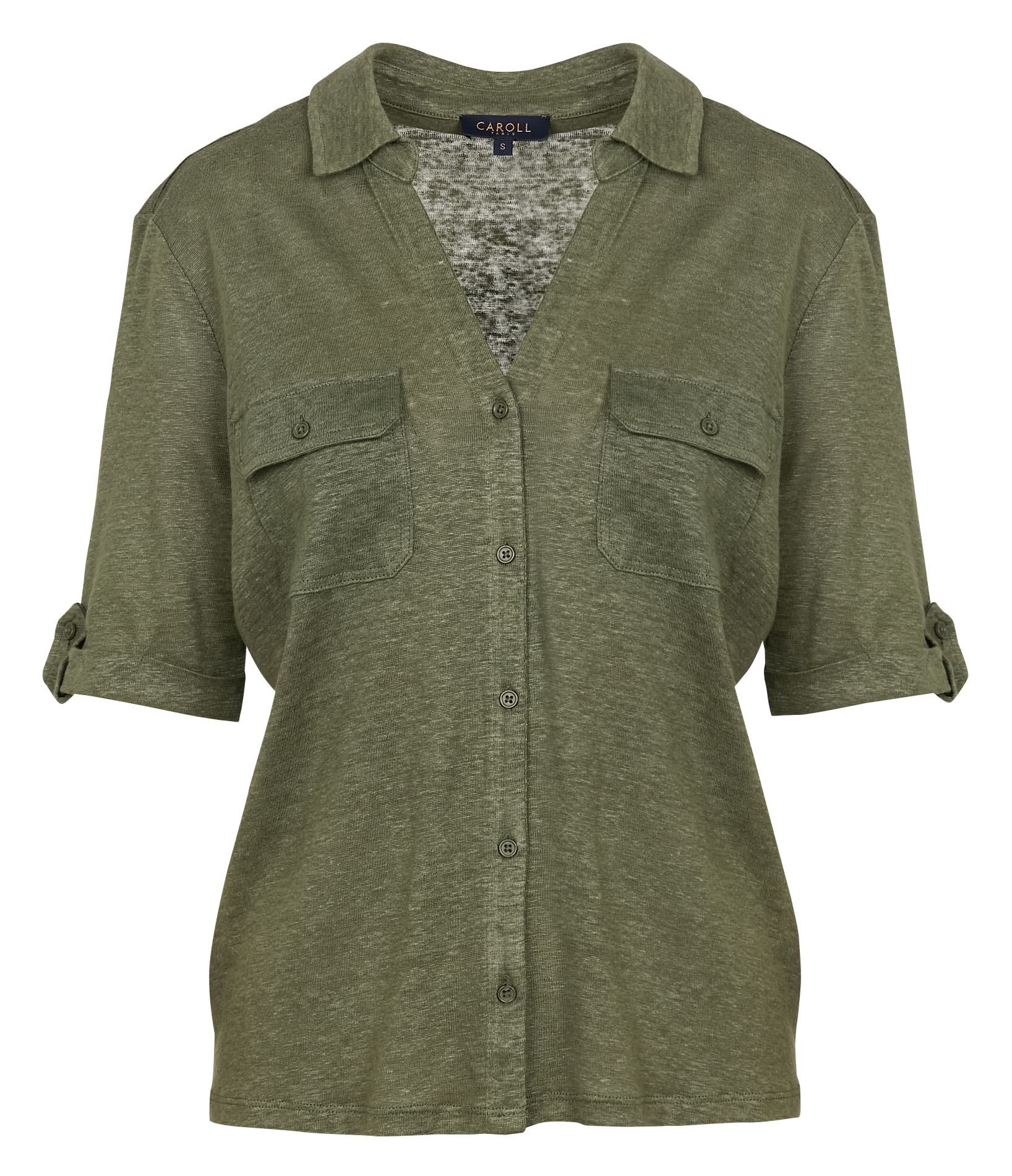ESTELA - Chemise droite col classique en lin | Vert