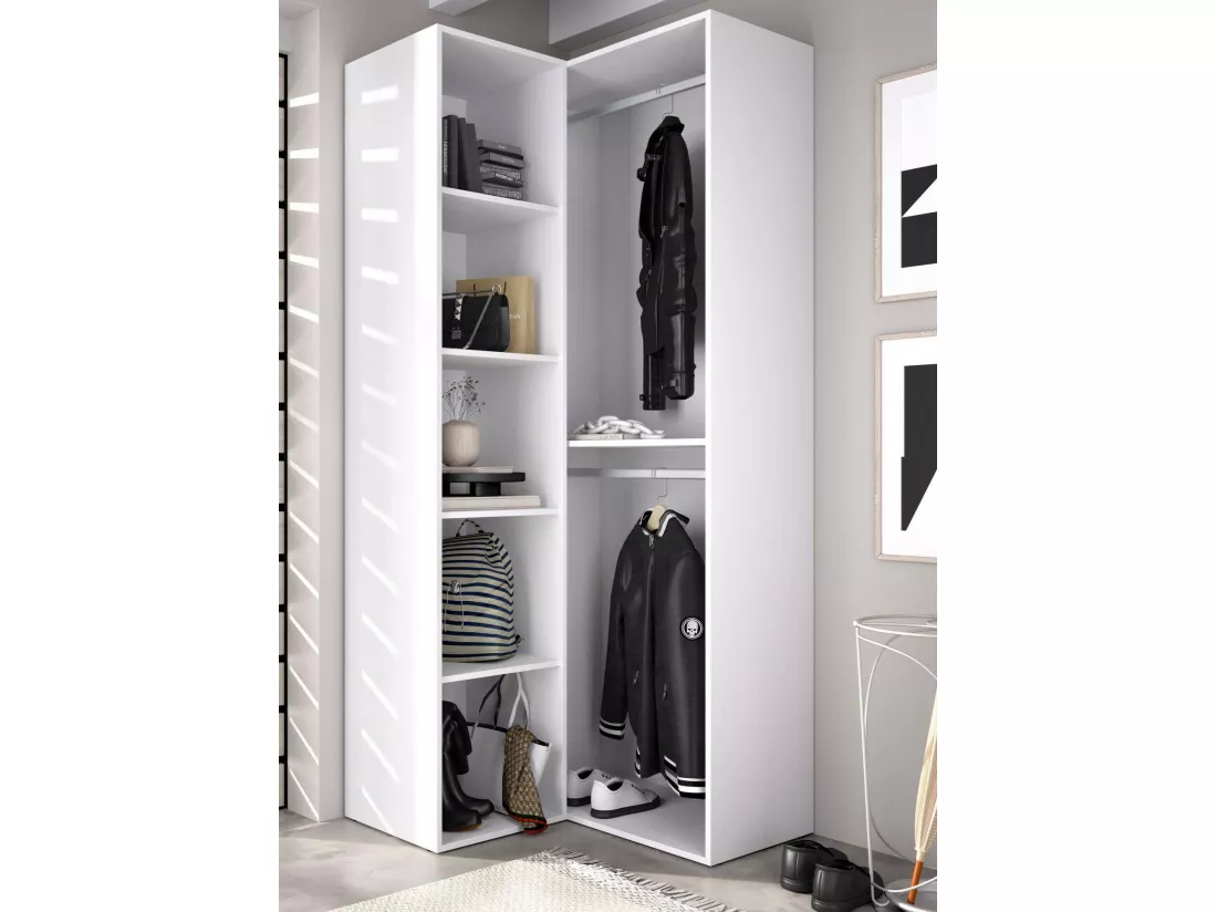 Grande Garde-robe Dhom, Meubles de chambre, Penderie de plain-pied, Placard à vêtements, 85x85 h205 cm, Blanc et Chêne clair