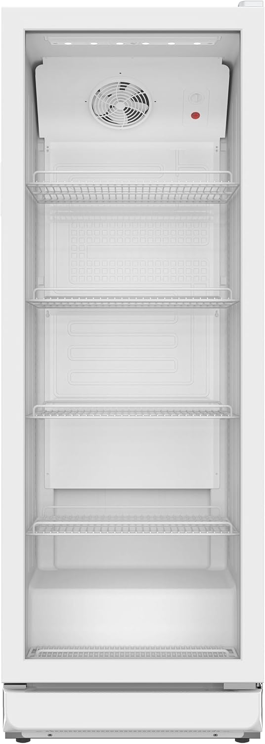 Kühlschrank mit Glastür - 300 L - gewerblicher Getränkekühlschrank - Umluft - Flaschenkühlschrank - 4 verstellbare Drahtablagen - 169cm Höhe - GKS300 (Weiß)