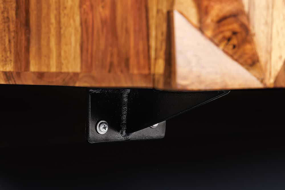 Hängendes TV-Lowboard ALPINE 160cm braun Sheesham Massivholz stone finish Metall gold