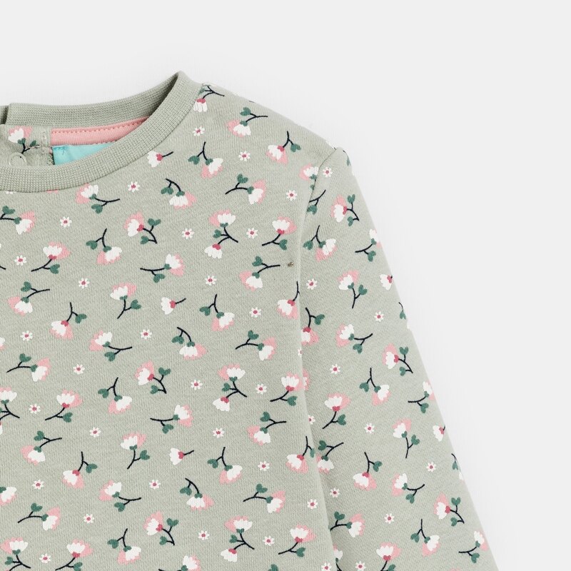 Sweat molleton fleuri gris bébé fille Vert