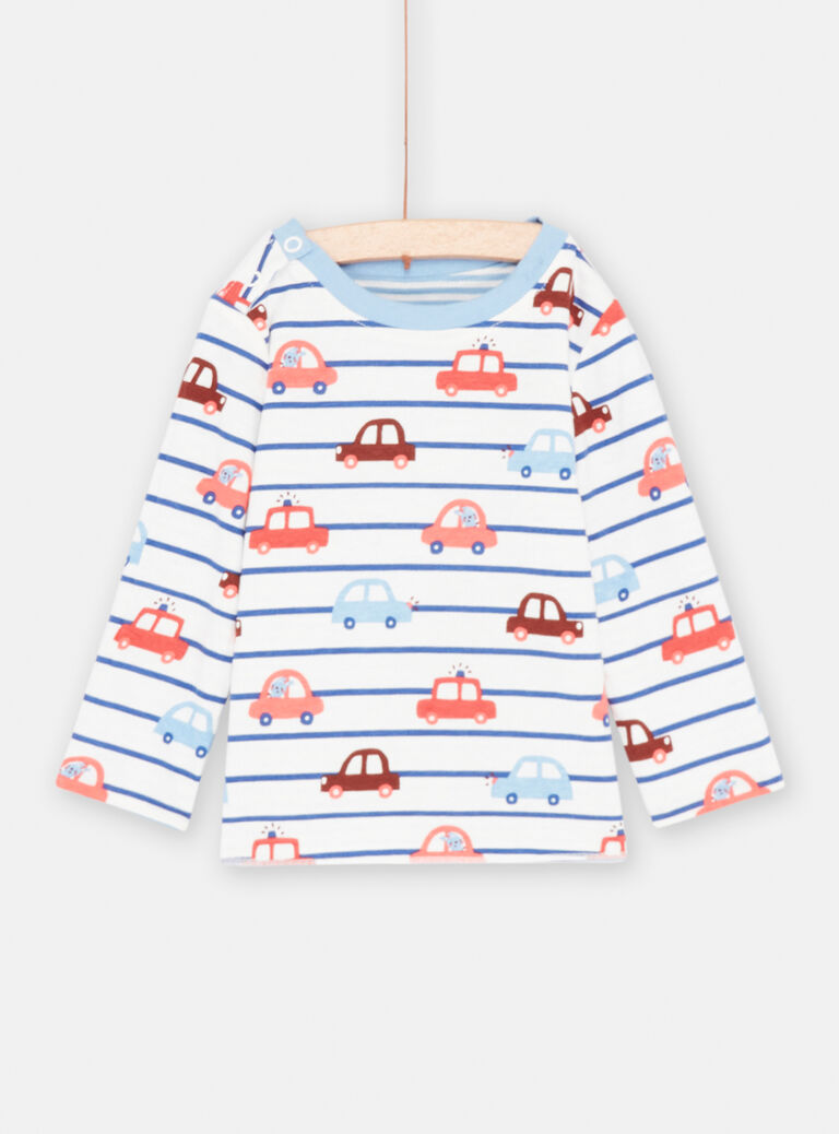 T-shirt bleu clair et blanc réversible bébé garçon