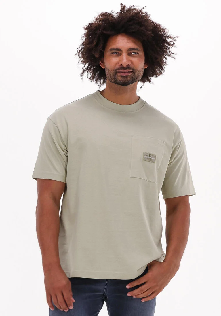 CALVIN KLEIN beige calvin klein t-shirt shrunken badge pocket tee