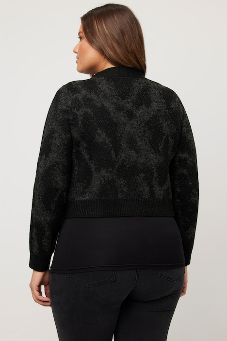 Strickjacke, Jacquard-Animalmuster, V-Ausschnitt