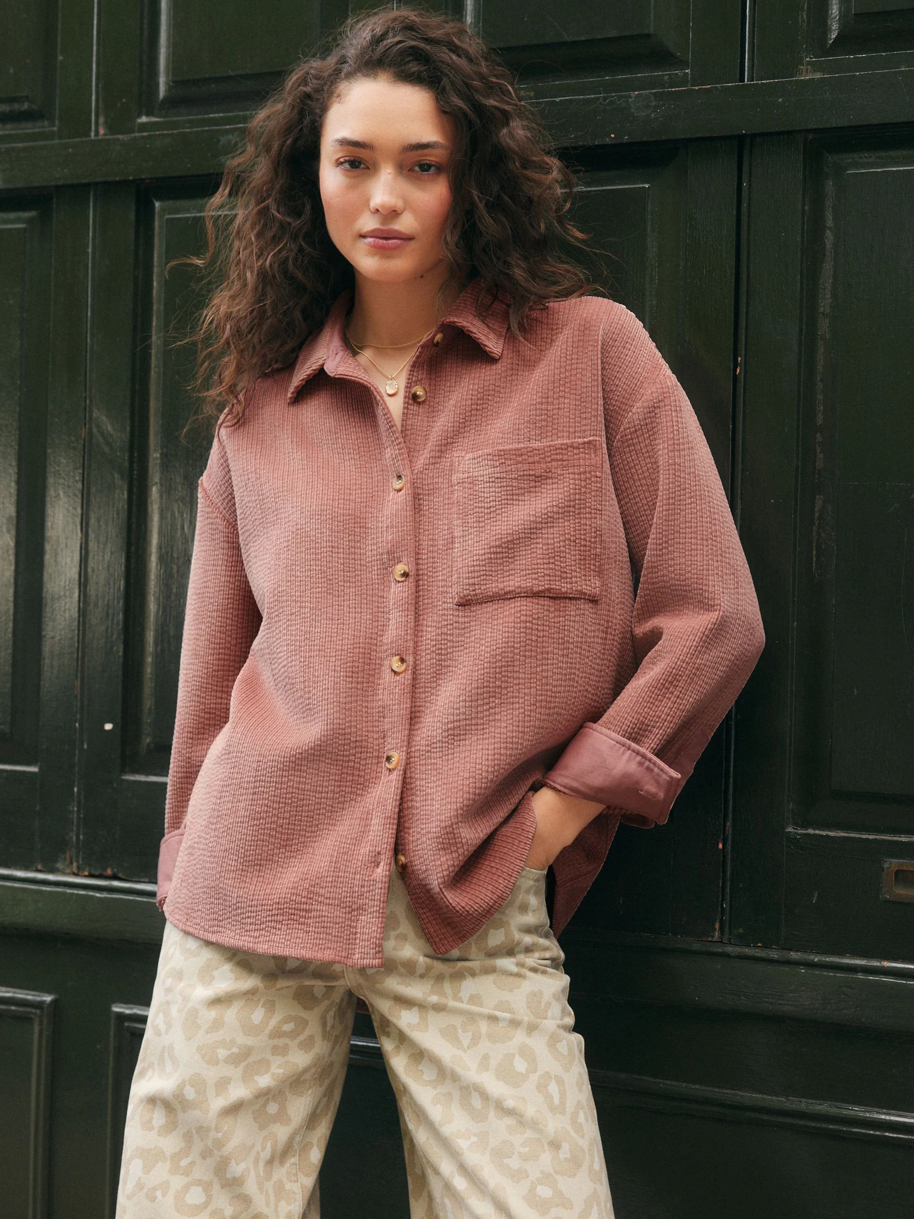 Roze - Corduroy shacket met lange mouwen