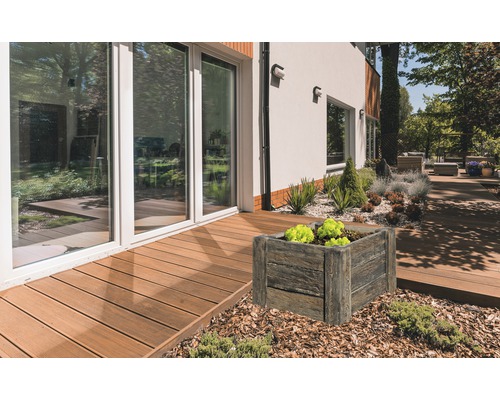 Betonnen verhoogde tuinbak Cube antiek donkerbruin met voorgemonteerde draad 120 x 120 x 69 cm