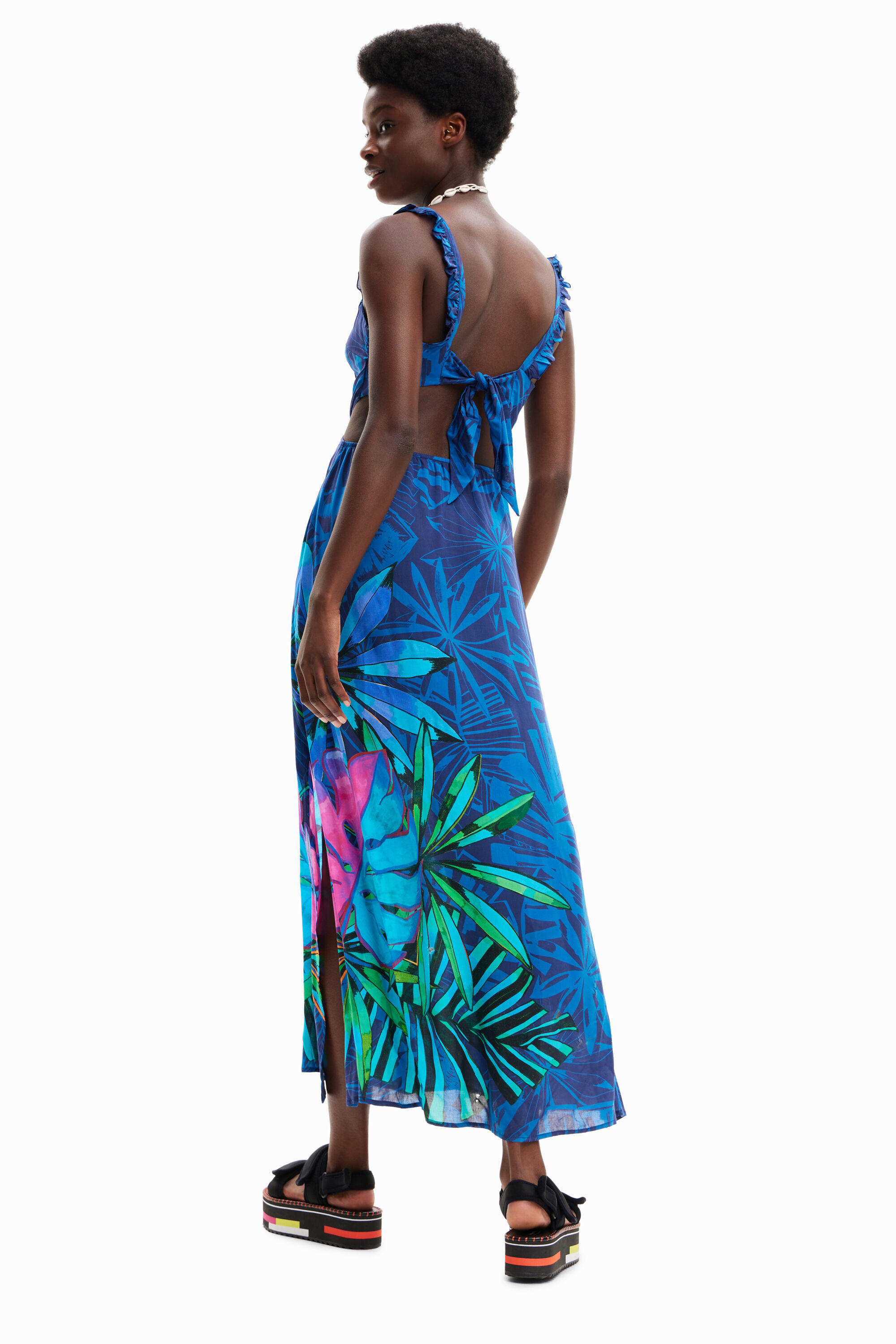 Robe midi volants tropicale