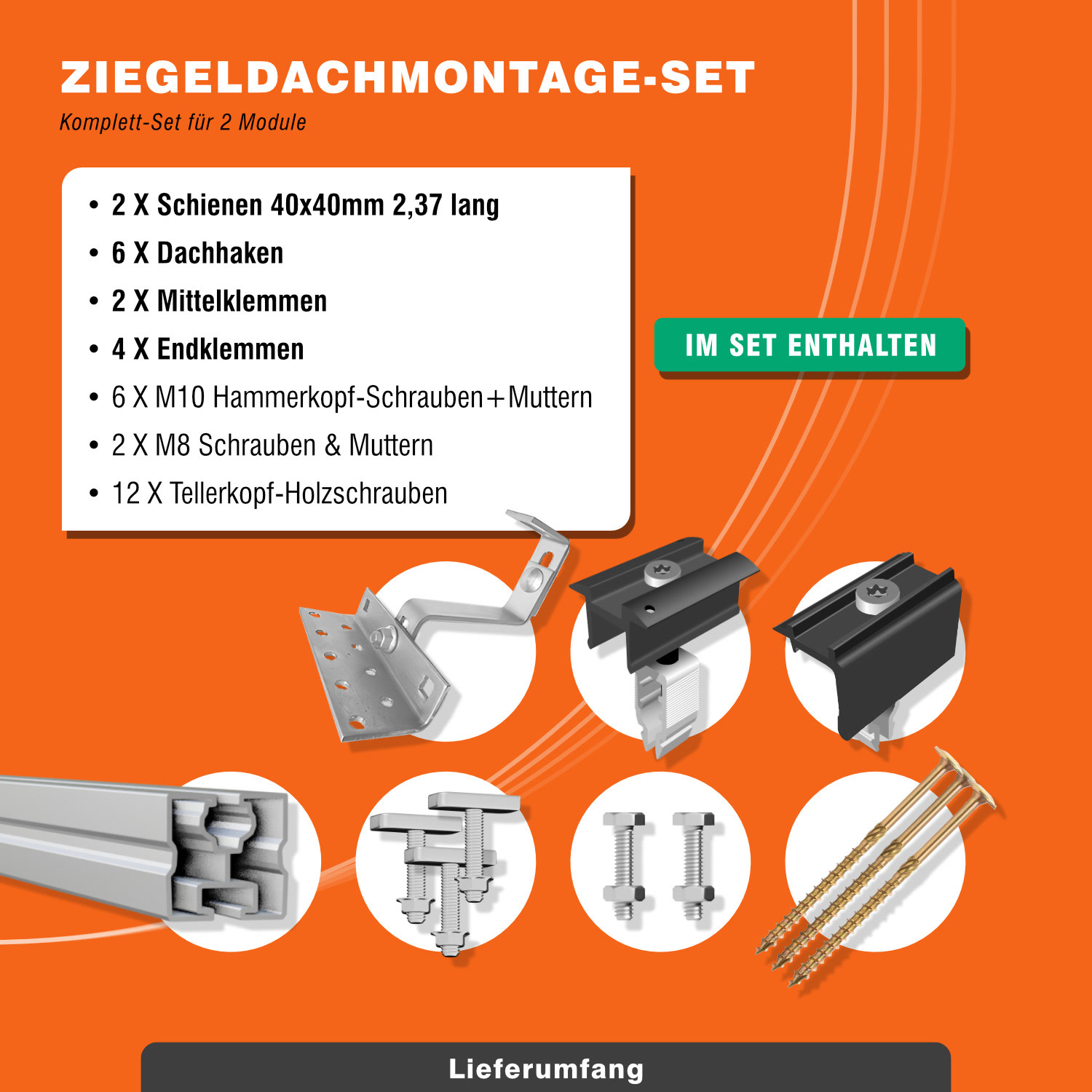 Halterung Balkonkraftwerk für Ziegeldach - 2 Module Komplettset