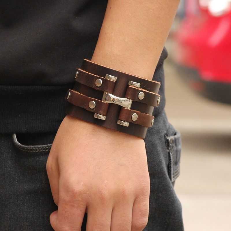 KINNO - Brede armband van echt leer