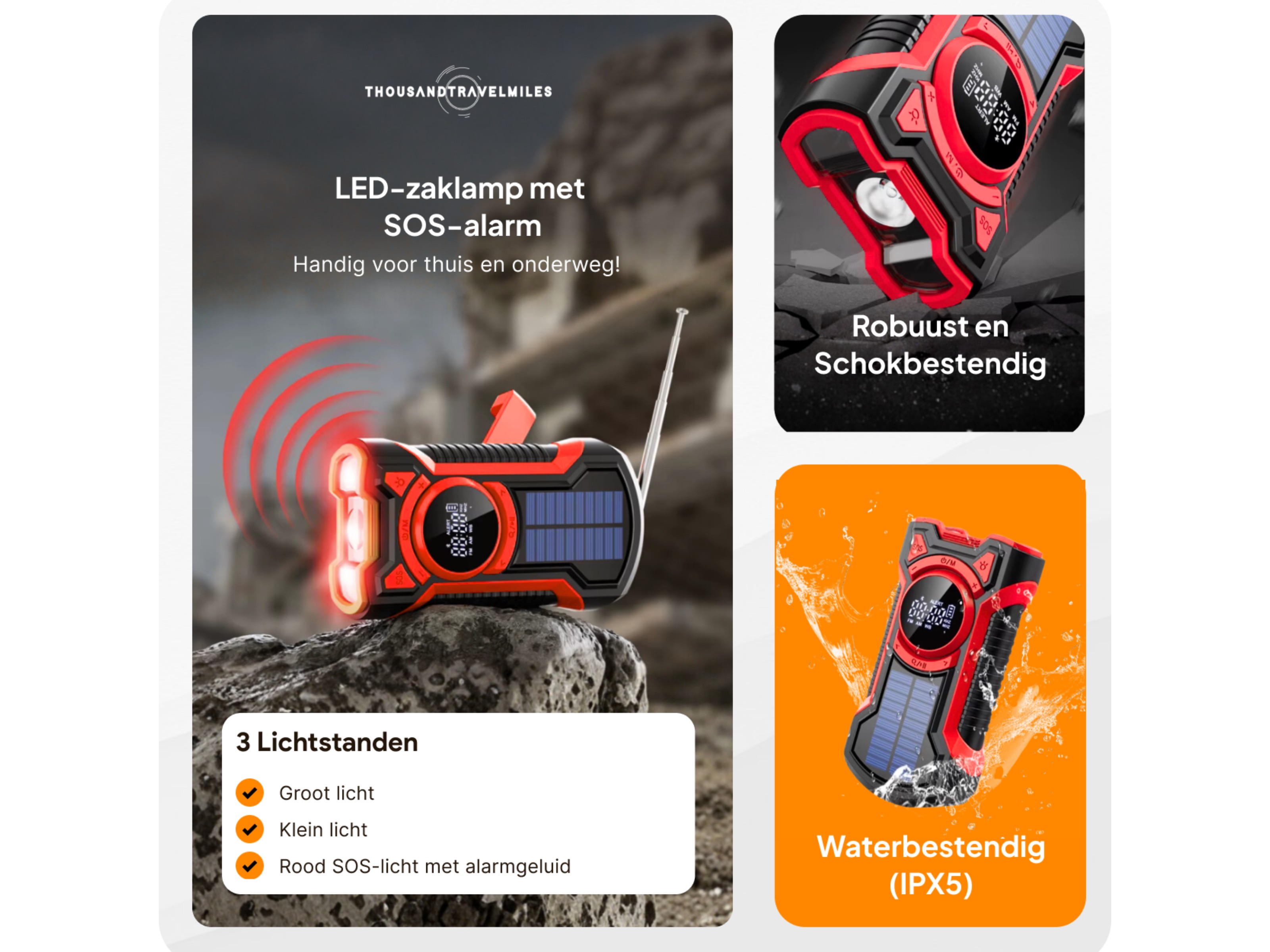 Thousandtravelmiles Noodradio met powerbank - Red