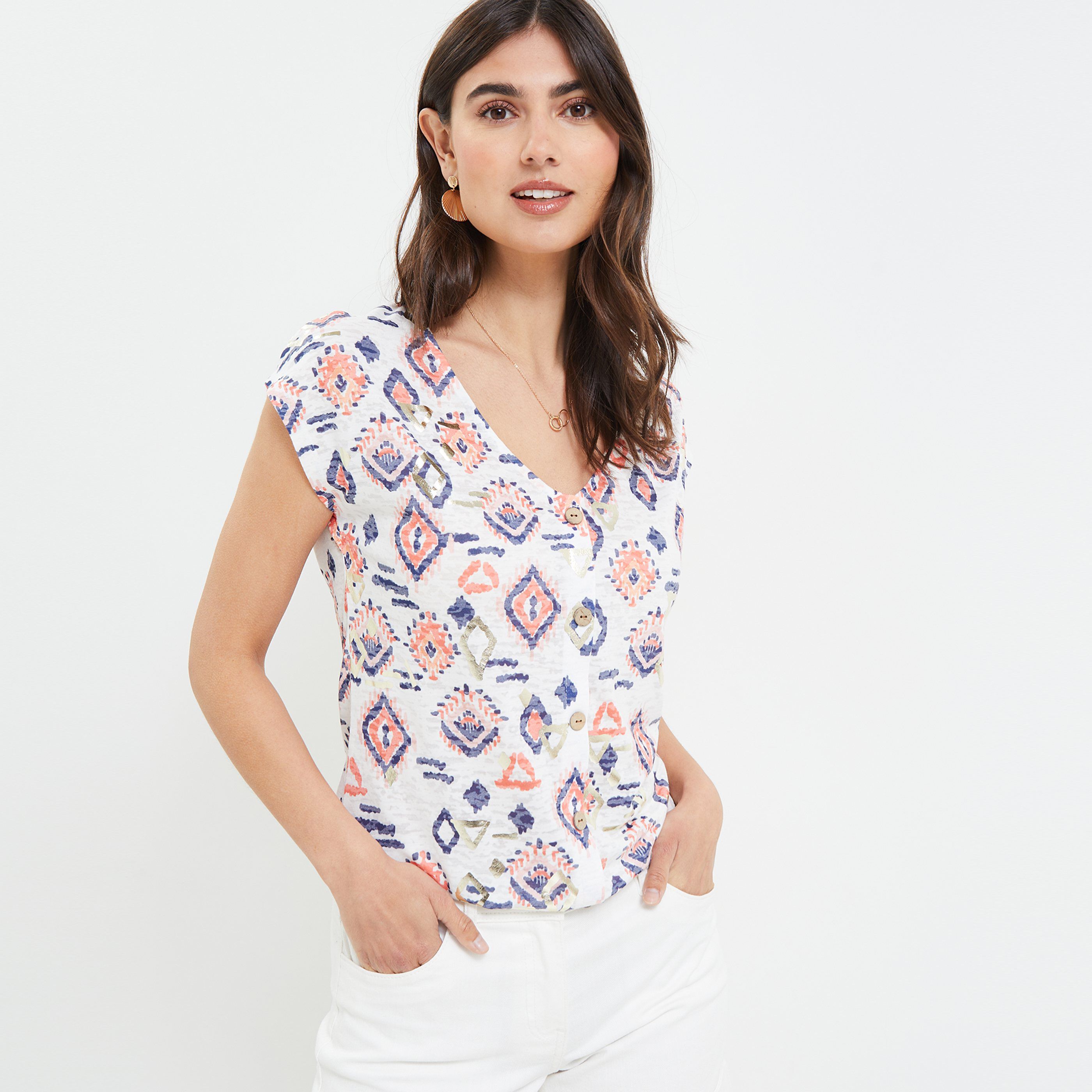 T-shirt manches courtes femme - BLANC CASSE