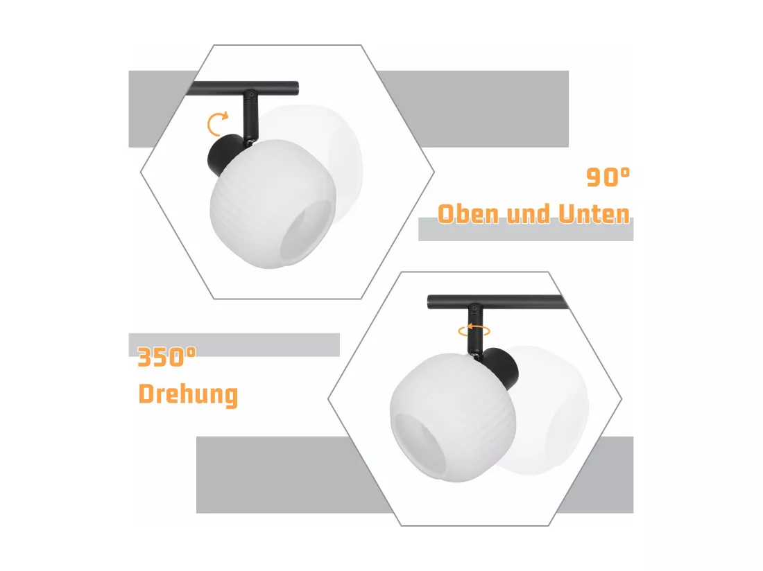 NETTLIFE Spot de plafond blanc E14 plafonnier 4 ampoules intérieur abat-jour en verre spot orientable