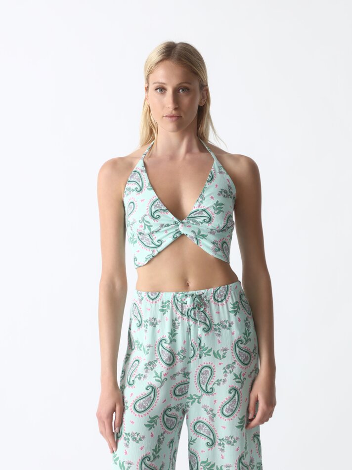 Top cropped em chambray - Verde Água