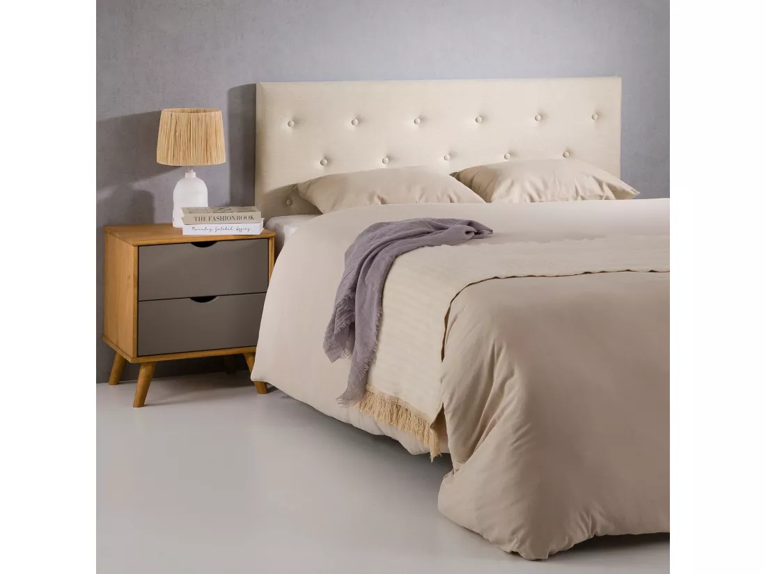 Tête de lit GAREK 120 capitonnée, En tissu rembourré, Pieds en bois, Design élégant, Pour lits 120 cm, Écru