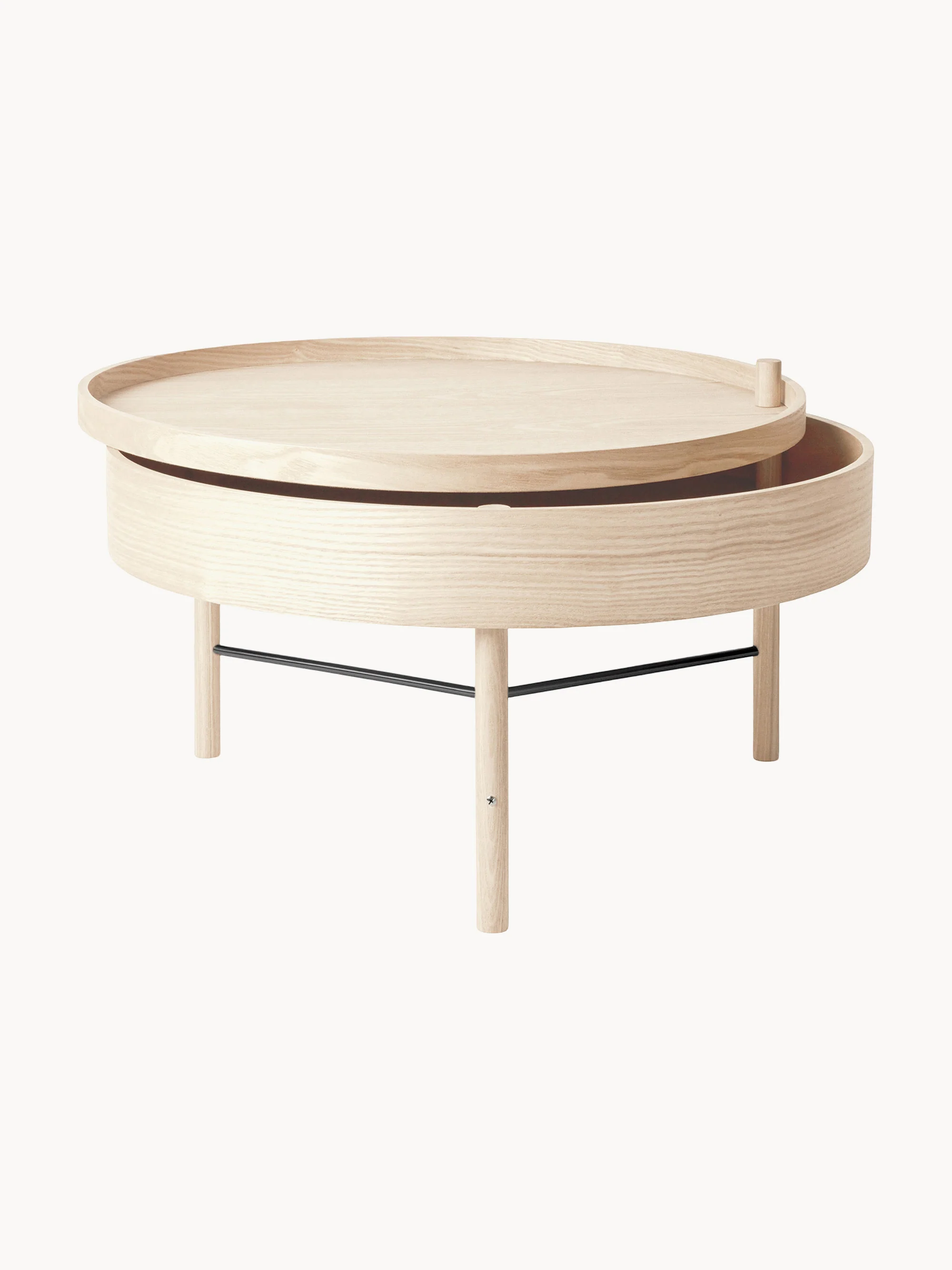 Ronde eikenhouten salontafel Turning Table met opbergruimte