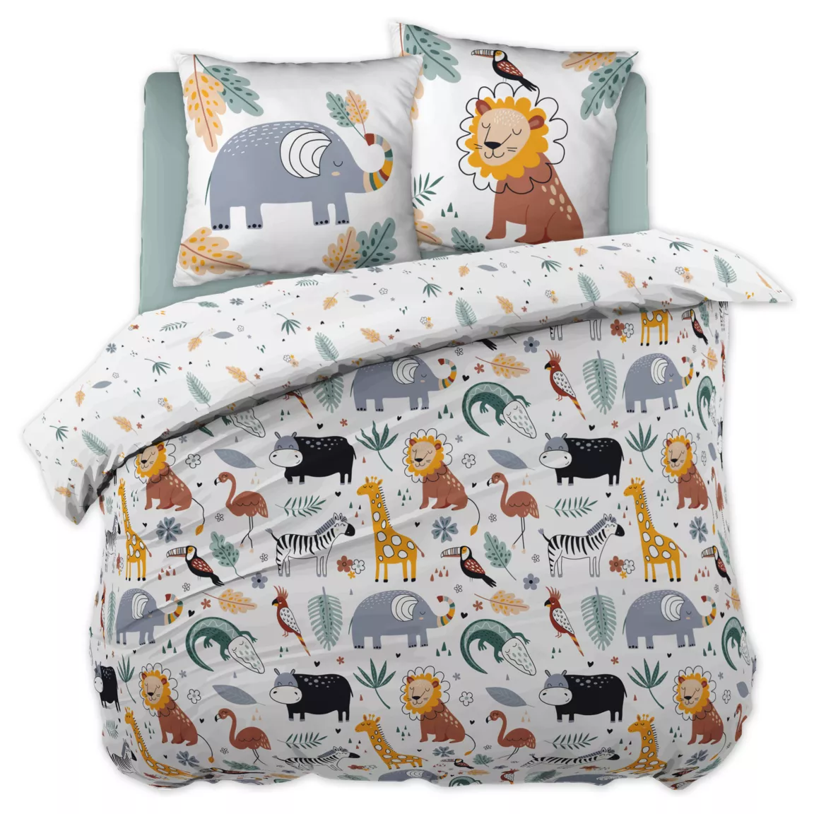 Housse de couette et deux taies enfant coton (200 x 200 cm) Savane Multicolore