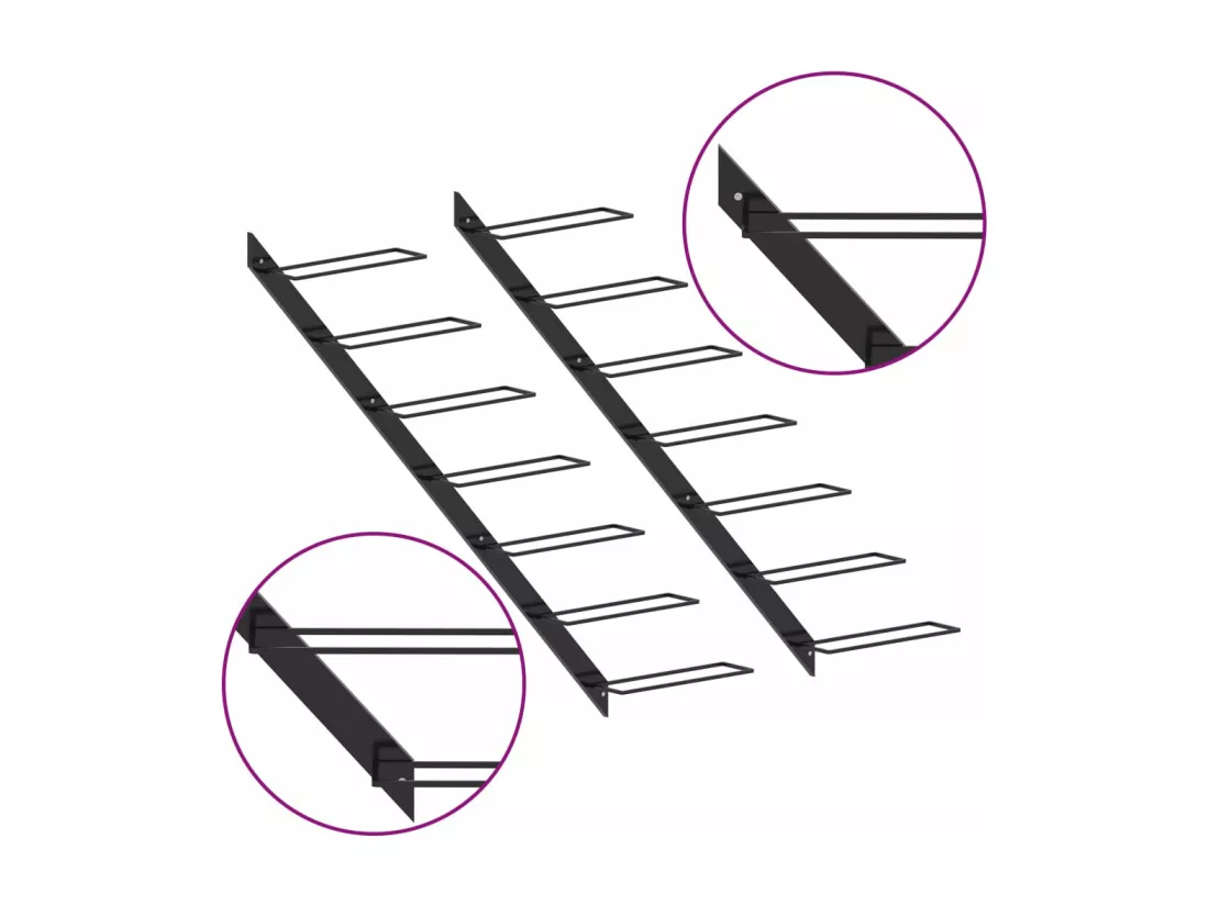 Casiers à bouteilles muraux pour 14 bouteilles 2 pcs Noir Métal