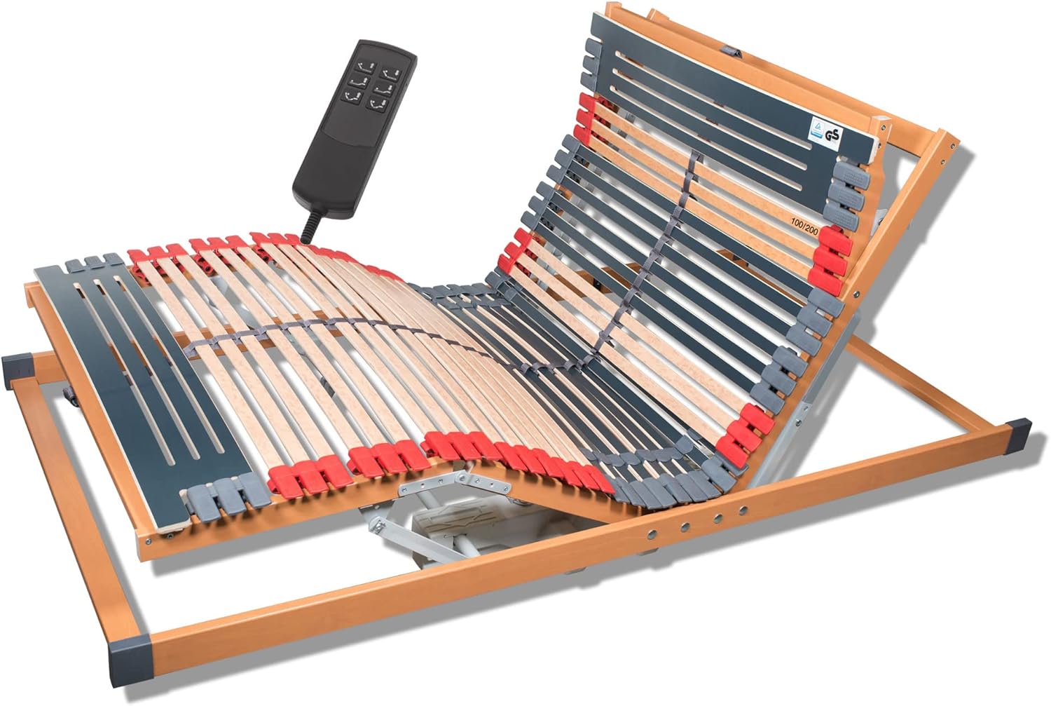 FMP Matratzenmanufaktur 7 Zonen Lattenrost Rhodos® EL | Kopf- und Fußteil elektrisch verstellbar | fertig montiert | 44 Leisten | Notabsenkung | TÜV Rheinland GS | Mittelgurt | 90x200 cm