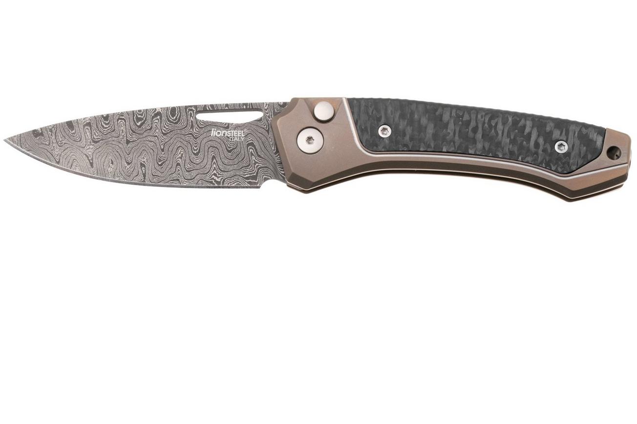 LionSteel Twain Chad Nichols Scrambled Damascus TW-D-BR Bronze Titanium, Carbon Fiber, zakmes, Gianni Pauletta design