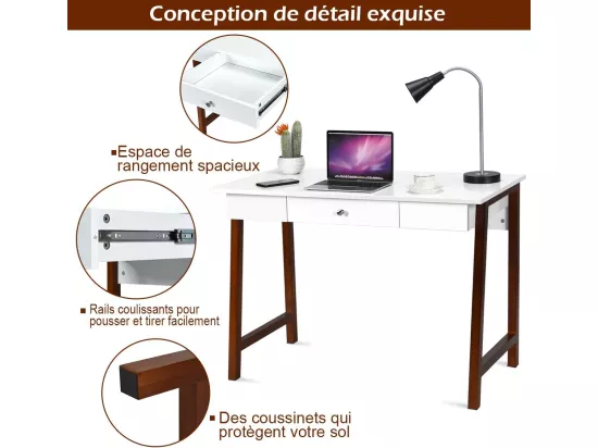 2 en 1 Bureau Informatique Table Coiffeuse avec Grand Plan de Travail, Tiroir et Espace de Rangement en Bois 106,5 x 50 x 75,5CM Capacité de Poids 54KG Design Moderne