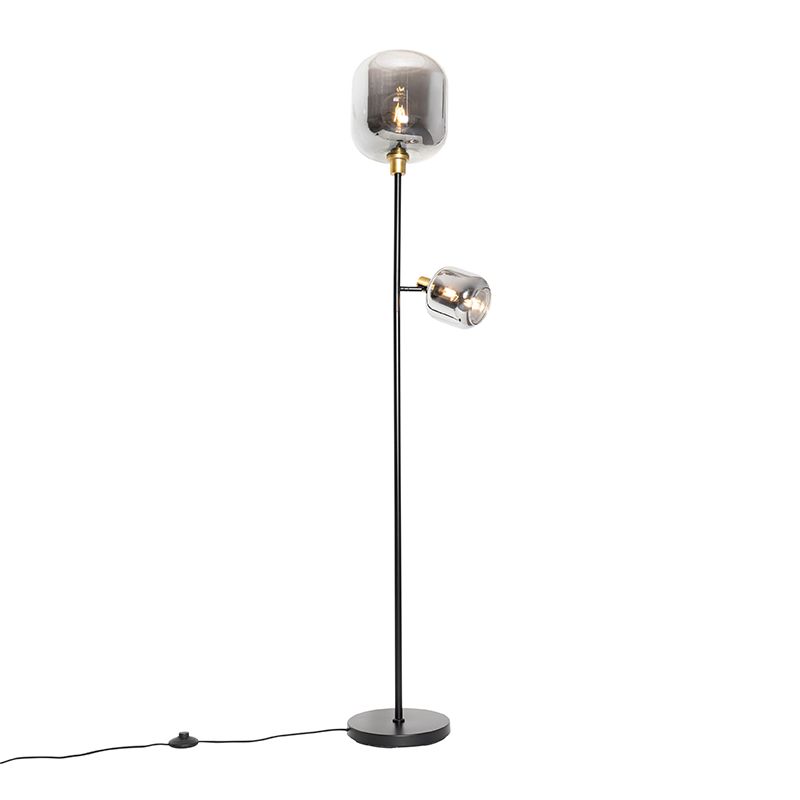 Vloerlamp zwart met goud met smoke glas 2-lichts - Zuzanna