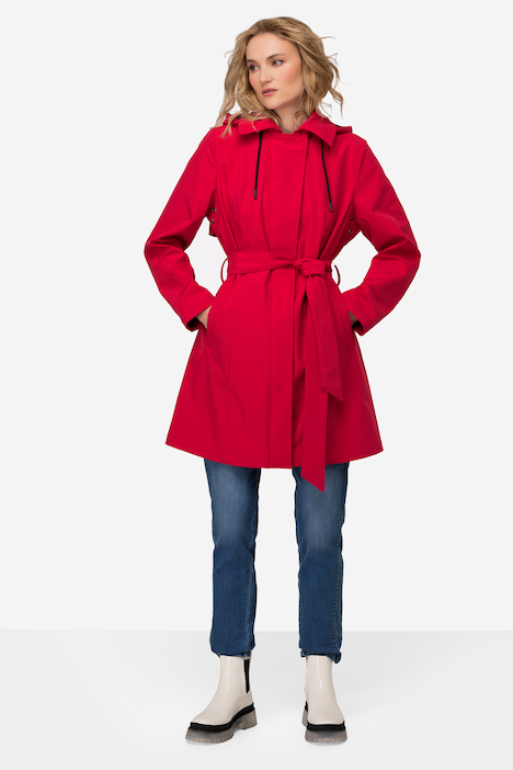 Trenchcoat, Kapuze, Bindegürtel, Langarm