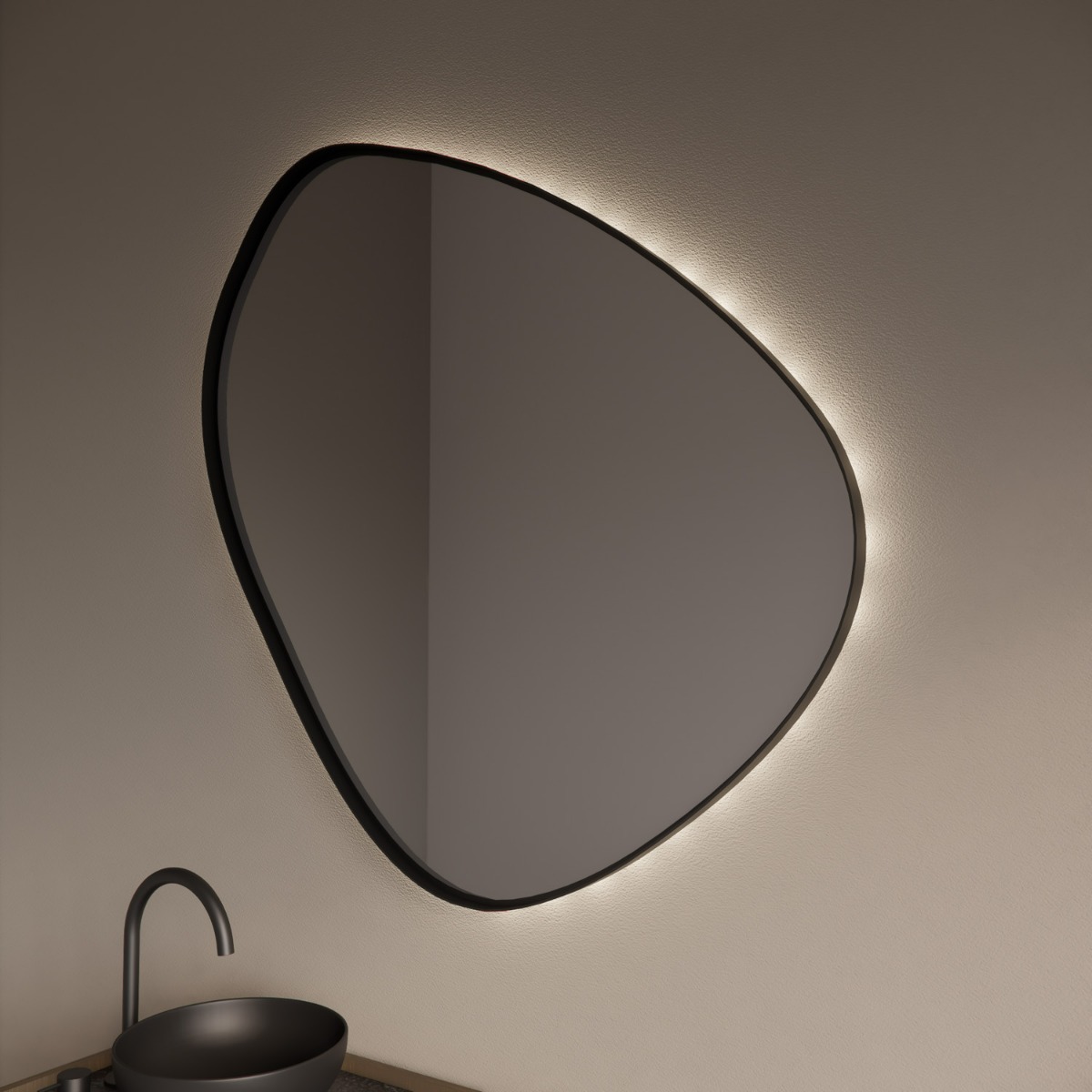 Gliss Design Fenix spiegel met LED-verlichting organisch 140cm mat zwart