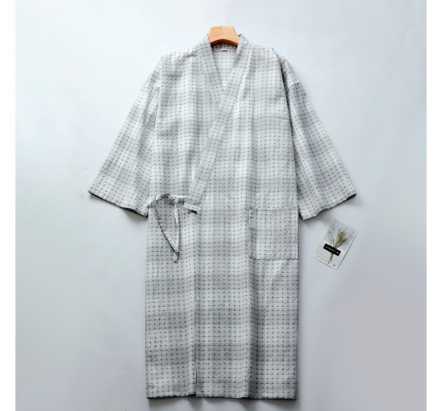 Finlies - Kimono slaapjas met lange mouwen en ruitmotief