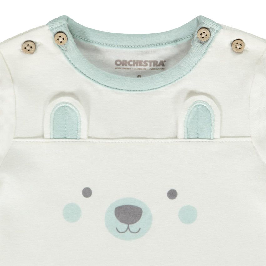 Combinaison courte en jersey print ourson ludique pour bébé garçon - Ecru