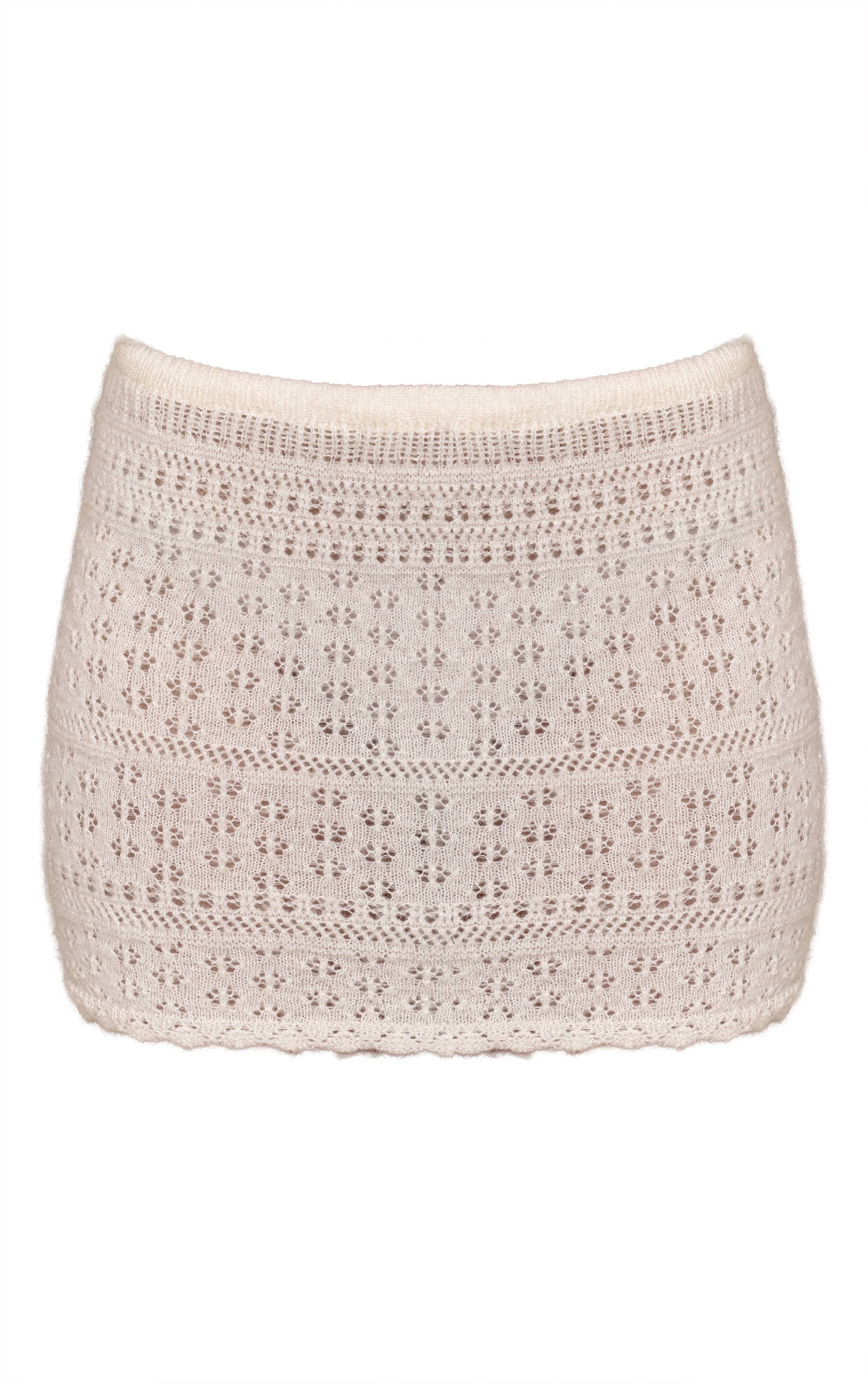 Crème Mini-jupe En Maille Pointelle Brossée