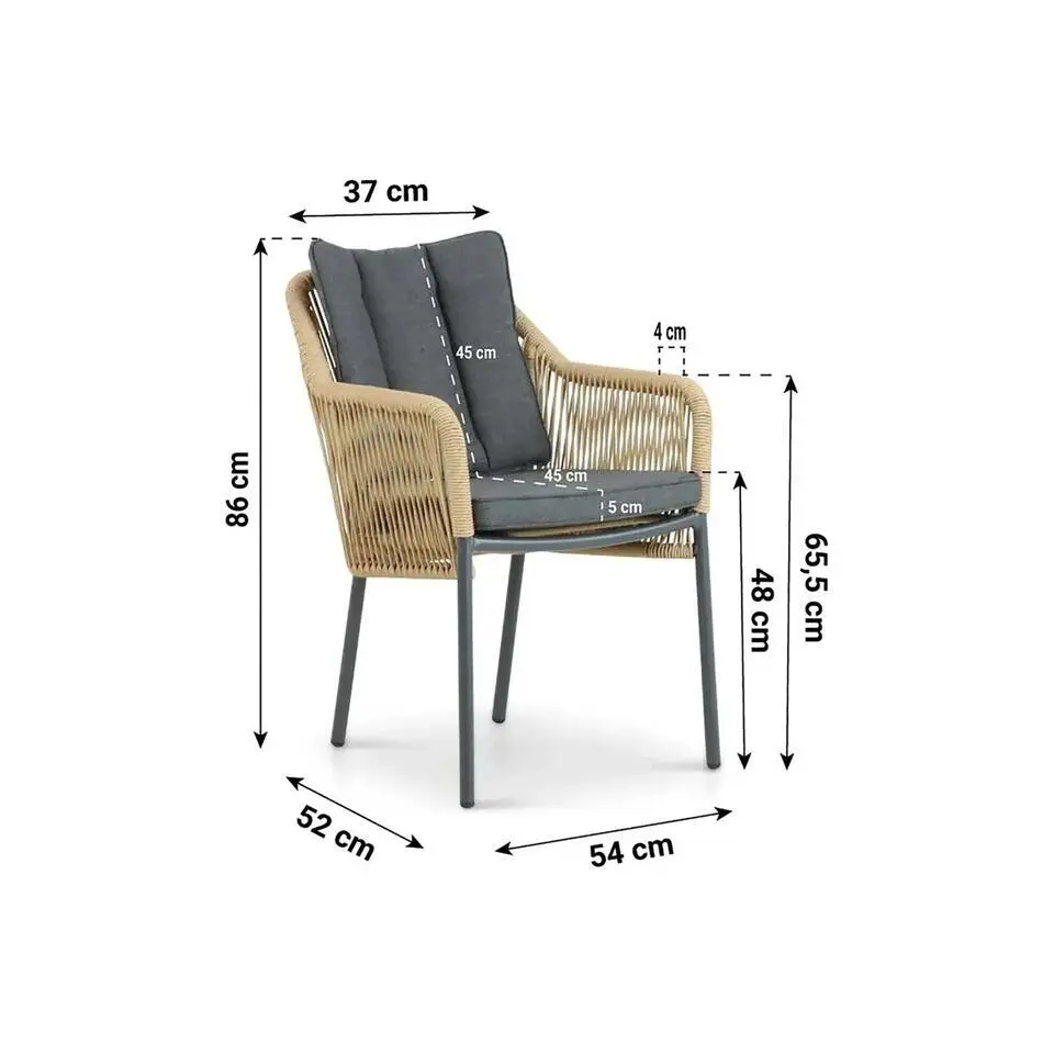 Tuinset 4 personen 160 cm Aluminium/Rope Taupe De Laan Projects