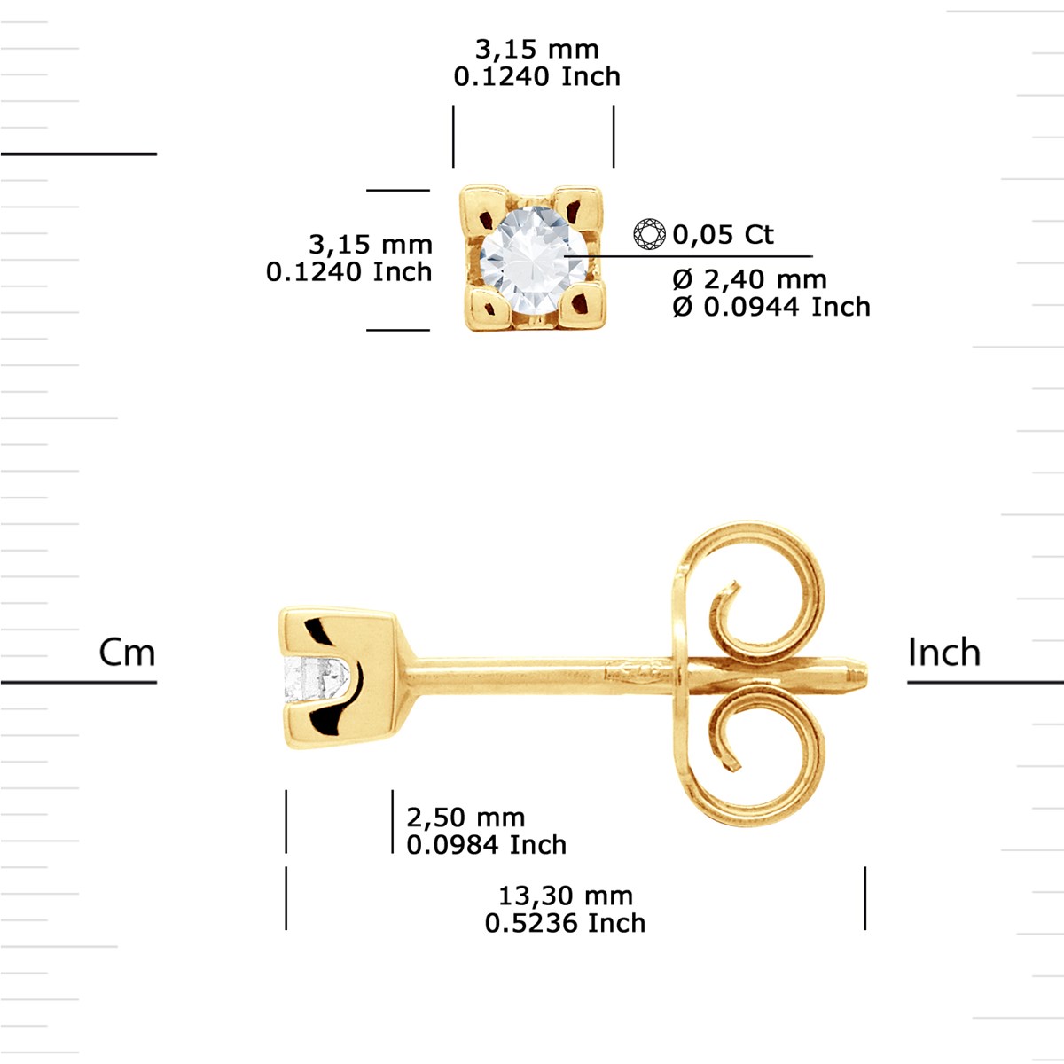 Clous d'Oreilles Diamant 0,10 Cts Or Jaune