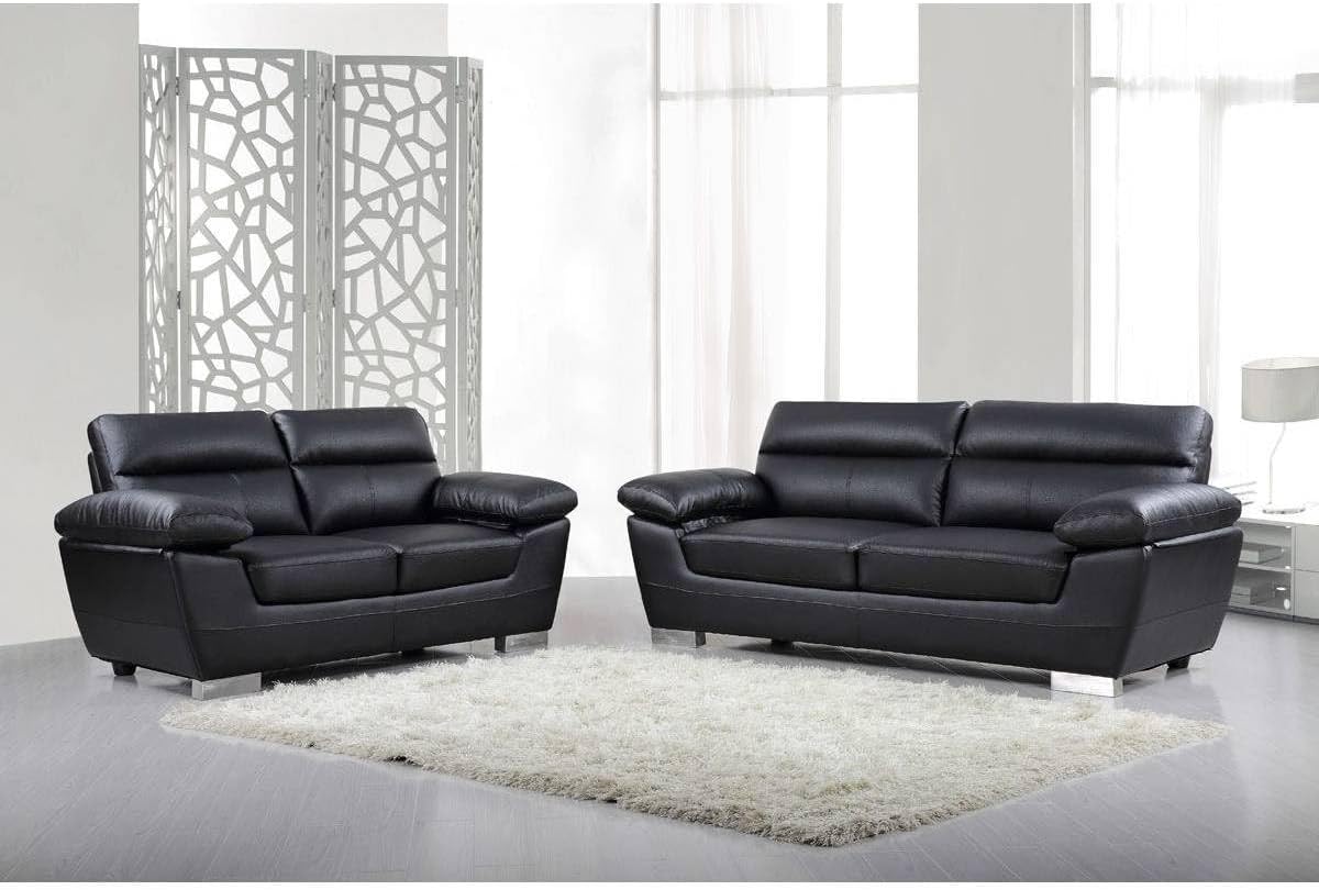 Habitat et Jardin - Canapé Droit en Cuir Reconstitué et PVC Dallas 2 Places Noir - Canapé Fixe Design Moderne - Longeur 210 cm MY1399180