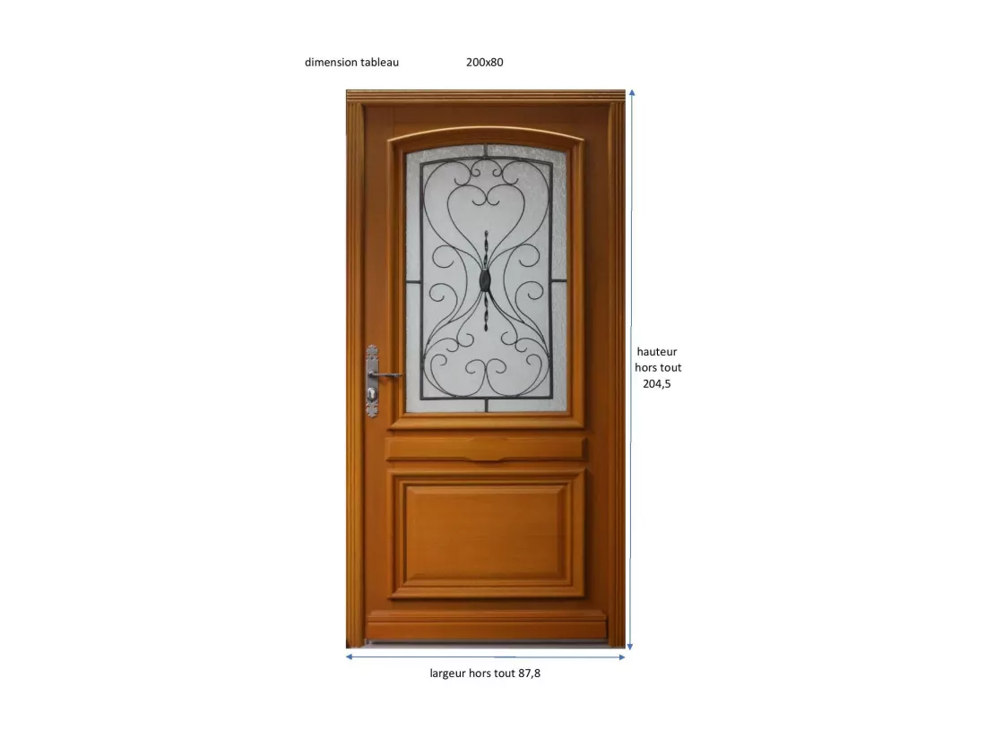Porte D'Entrée Bois Vitrée, Marine, H,200Xl,80 P, Droit Côtes Tableau
