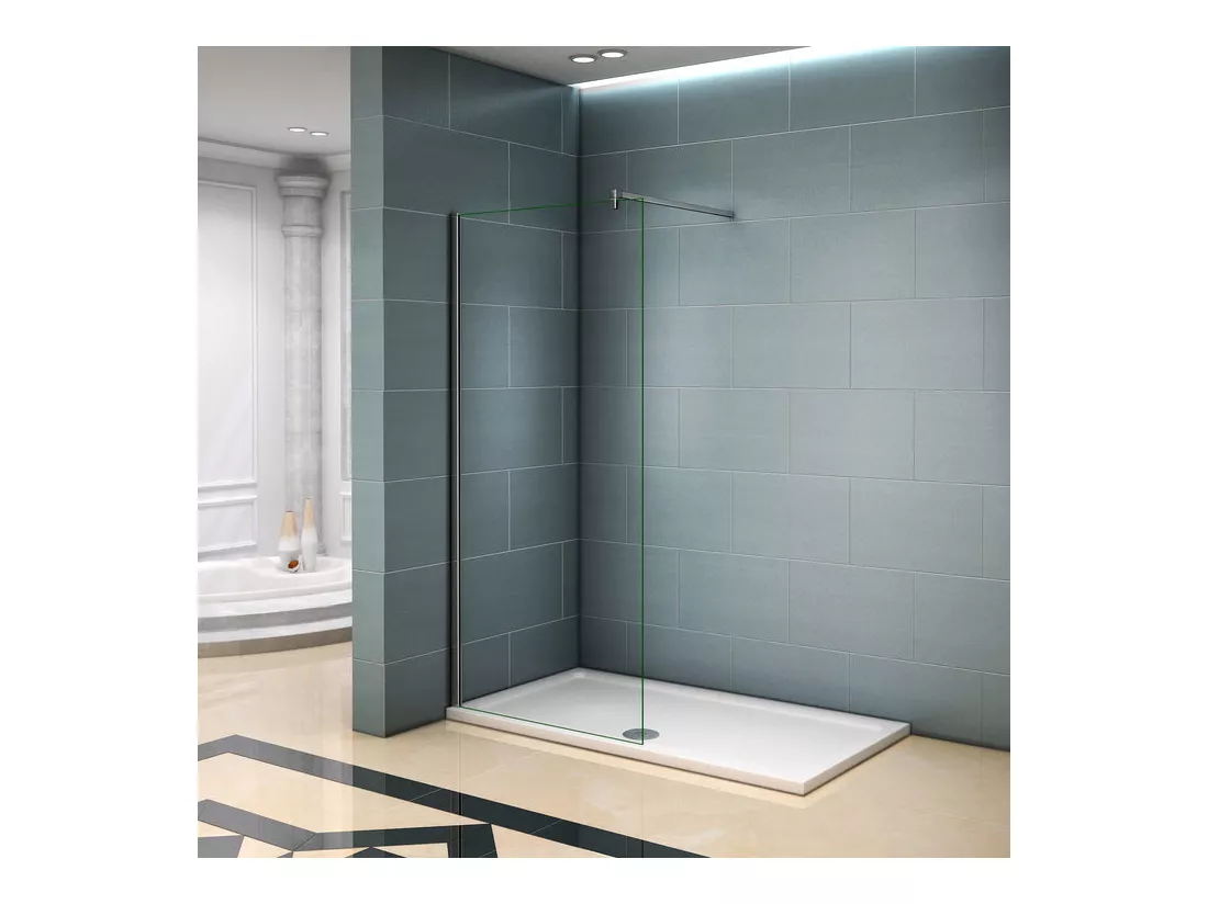 Paroi de douche à l'italienne 150x200cm avec barre de fixation 90cm en carré - Chromé - Verre 8mm trempé transparent