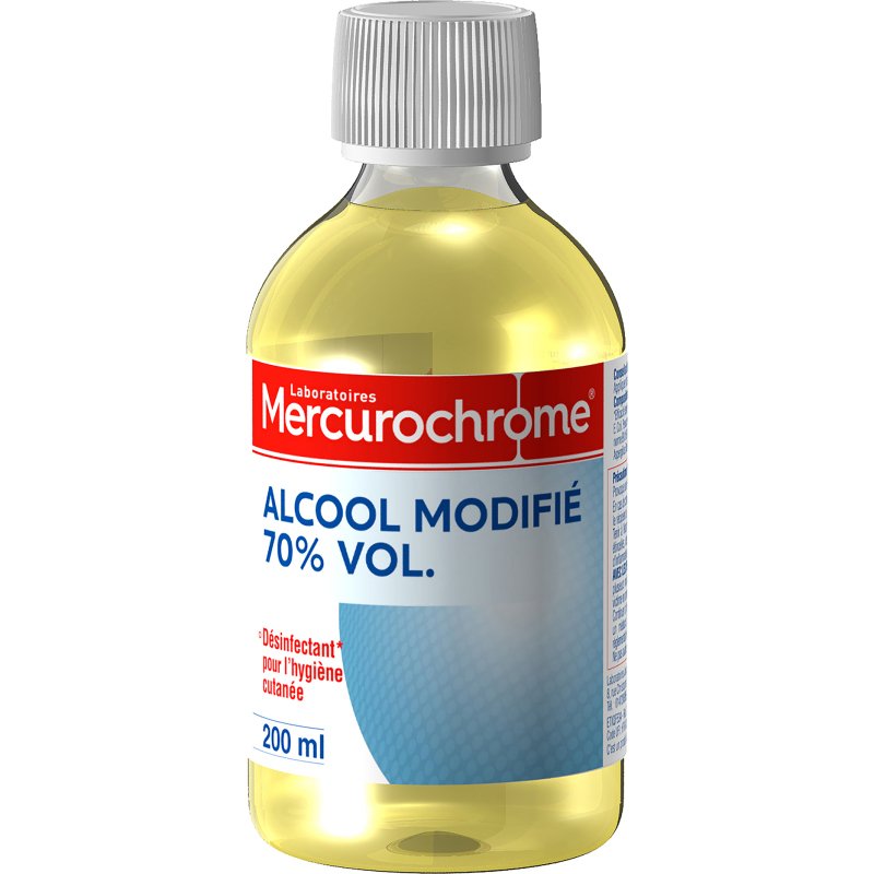 Alcool modifié à 70% Mercurochrome - Flacon de 200ml
