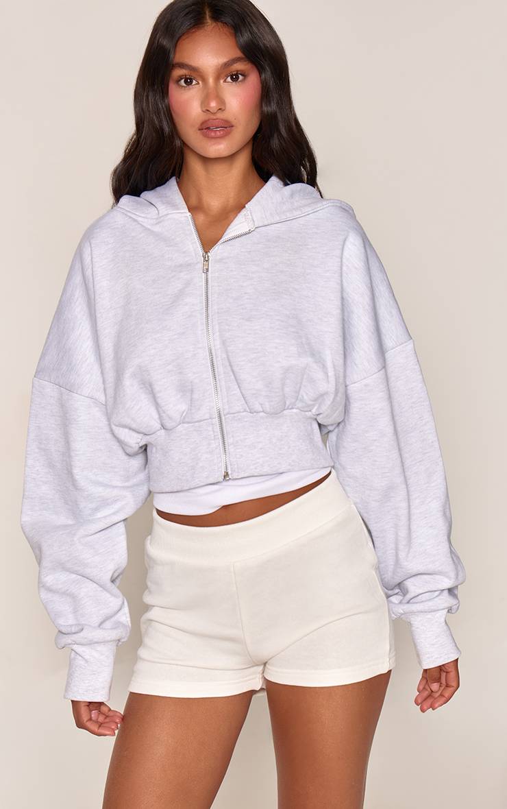 Gris Cendré Veste Courte Zippée À Manches Ballon
