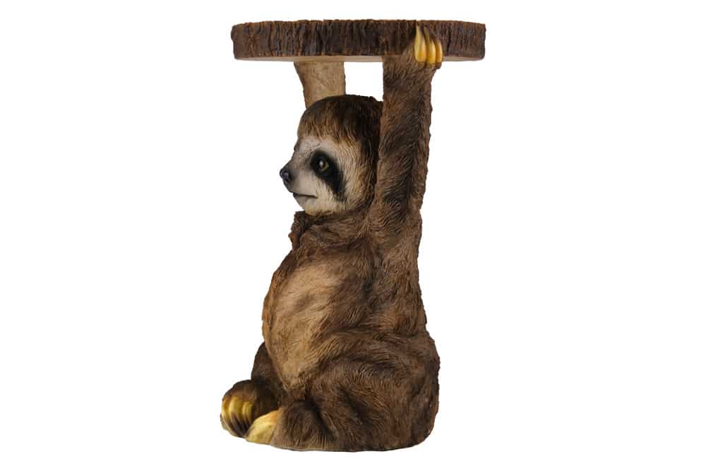 Runder Beistelltisch SLOTH 50cm grau braun Faultier-Skulptur handmade