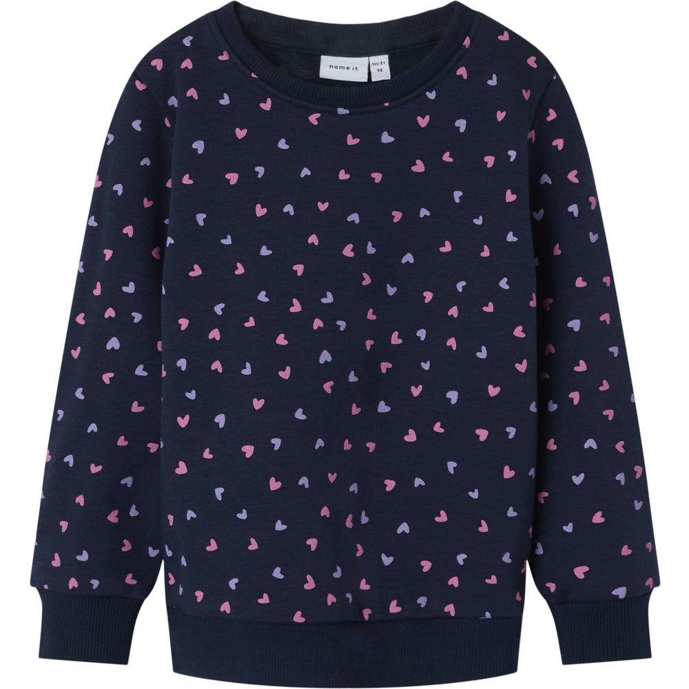 Køb Name It Dark Sapphire Heart AOP Davina Sweatshirt Fleece Noos