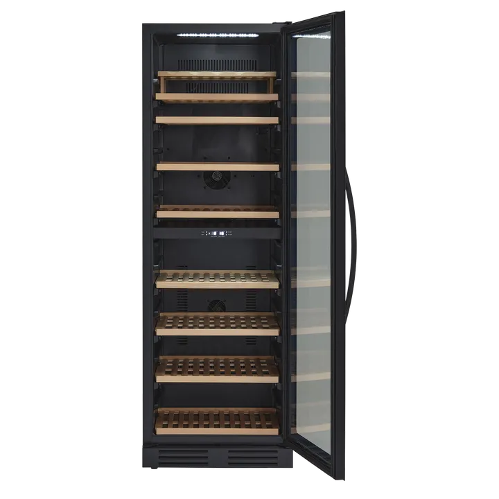 Scandomestic SV 124 B Premium Collection - Vinkøleskab - 2 Zoner - bredde: 59.5 cm - dybde: 72.5 cm - højde: 176.4 cm - 416 liter - sort - Optil 126 flasker
