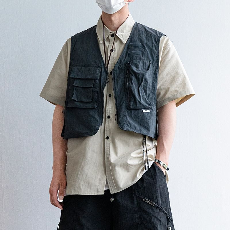 WidoWilder - V-hals effen cropped cargovest met rits
