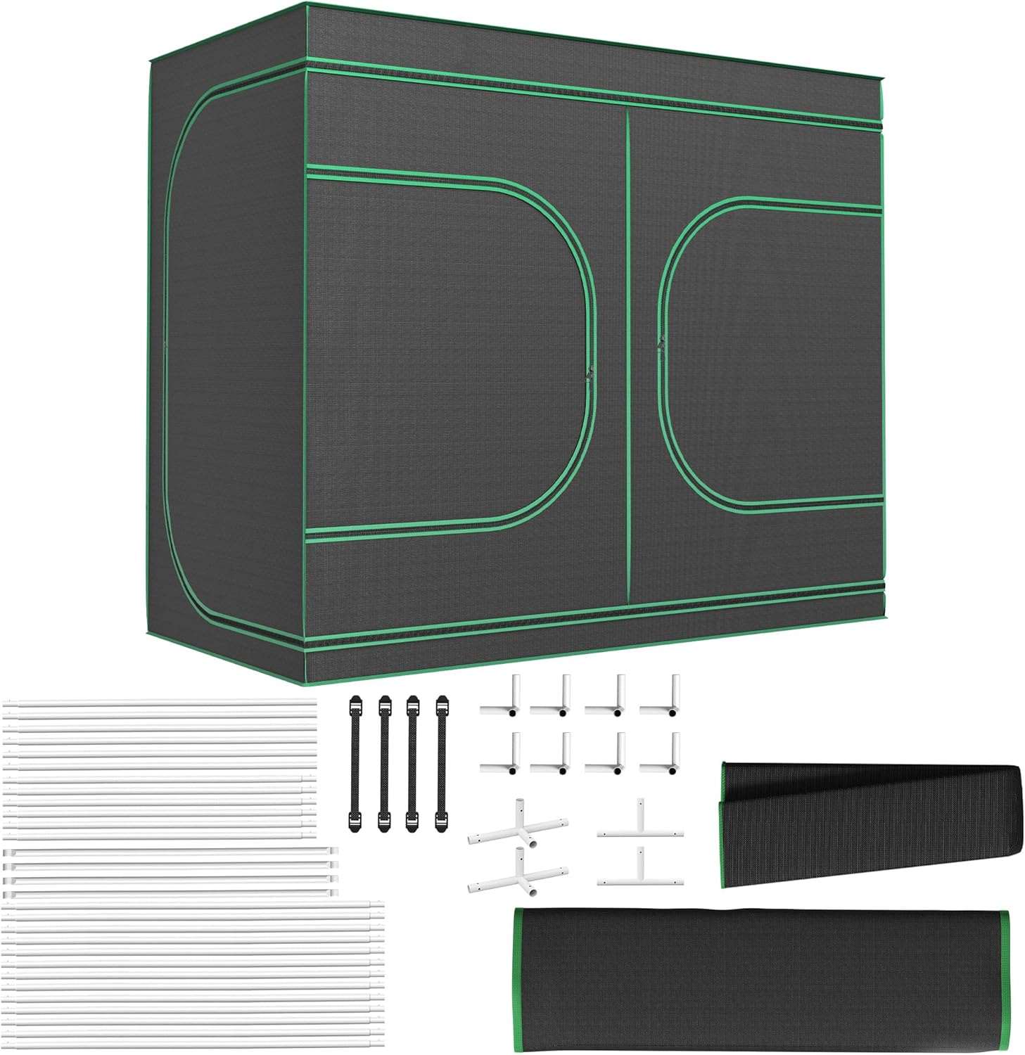 UISEBRT Growzelt Pflanzenzelt Gewächshaus 240x120x200 cm Zuchtzelt Growschrank Indoor Anbauzelt aus 600D Oxford-Stoff mit Stahlrahmen Licht- und Wasserdicht Grow Tent für Gemüse Kräuter und Blumen