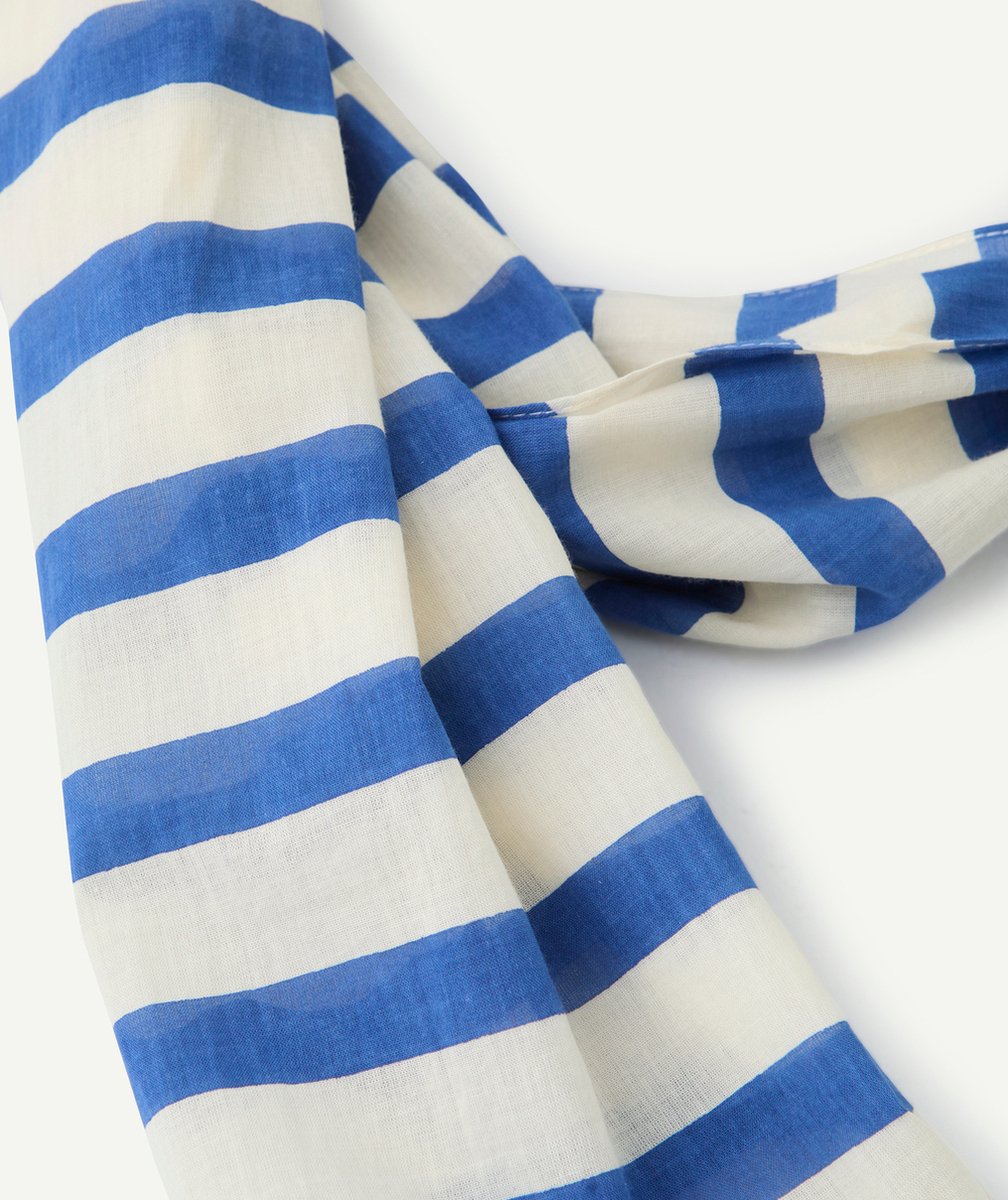 foulard garçon en coton écru et à rayures bleues