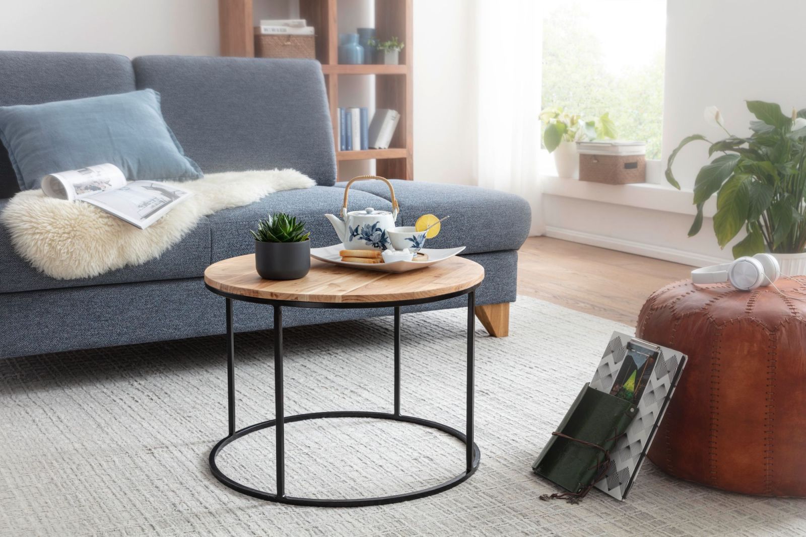 Couchtisch - Akazie massiv - schwarz - 60 cm