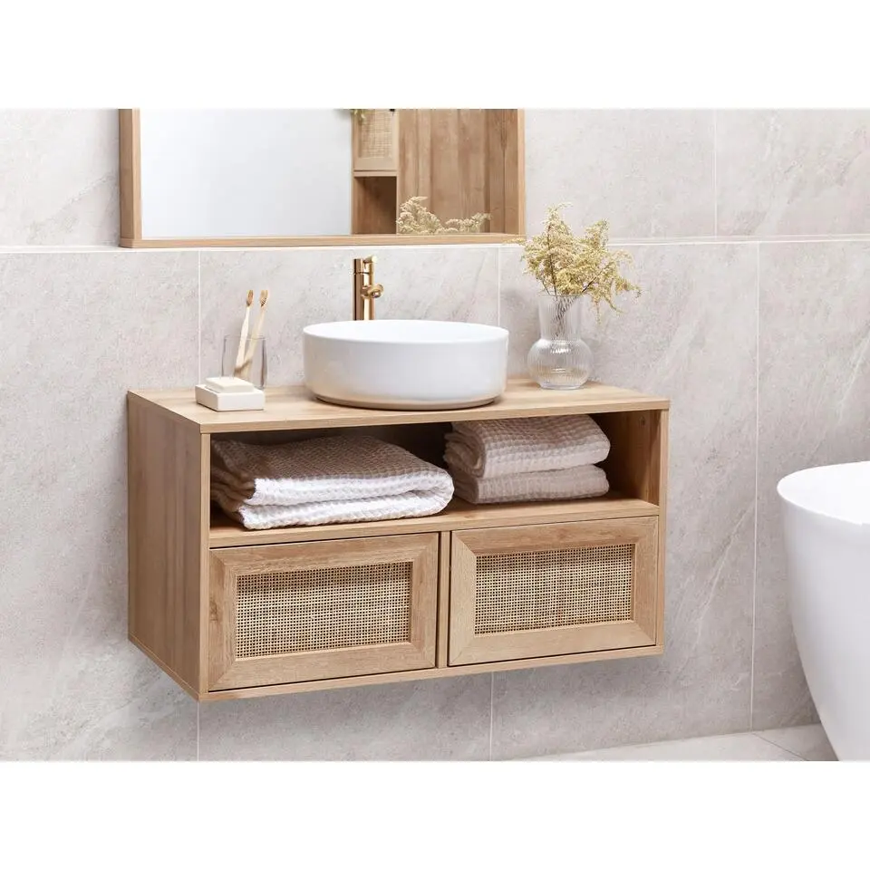 ROSELL - Hangende wastafelkast - Lichthout - 86 x 45 cm - Vezelplaat